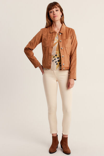 Veste droite suédine beige femme