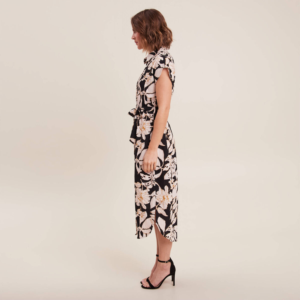 Robe midi droite ceinturée noir femme