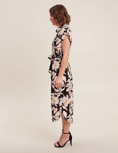 Robe midi droite ceinturée noir femme