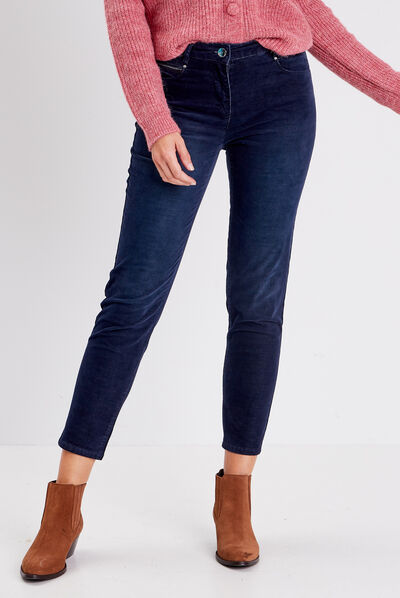 Pantalon ajusté velours bleu foncé femme