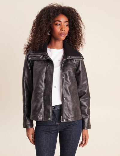 Veste ample col camionneur doubl&eacute;e noir femme