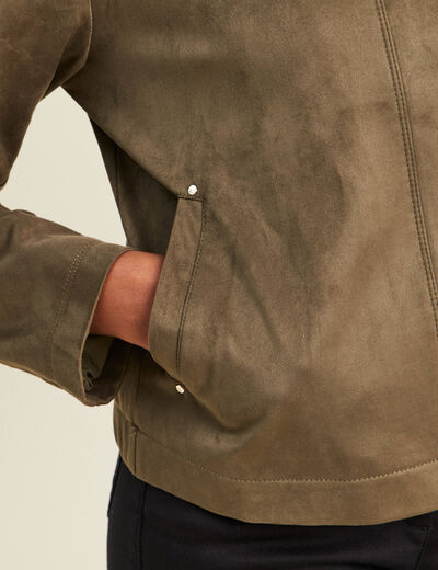 Veste ample col montant doubl&eacute;e vert kaki femme