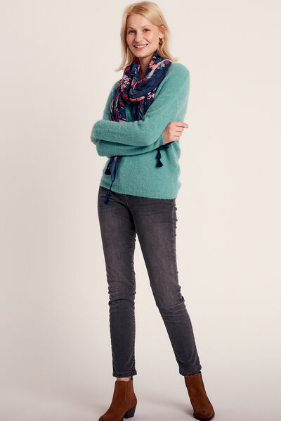 Pull manches longues bleu canard femme