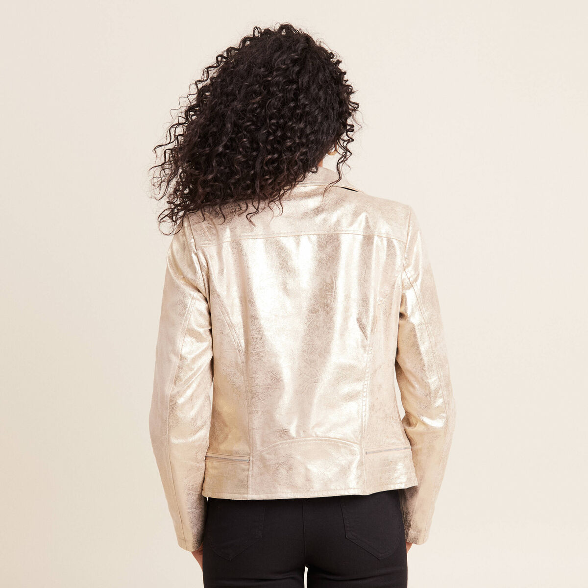 Veste esprit motard zippée couleur or femme