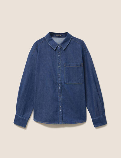 Chemise ample en coton manches longues denim brut femme