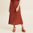 Jupe longue évasée satin marron foncé femme