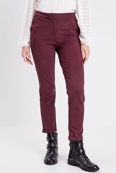 Pantalon ajusté taille basculée bordeaux femme