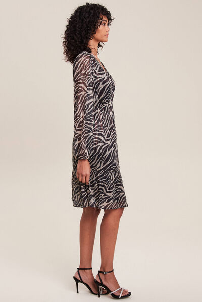 Robe évasée manches longues noir femme