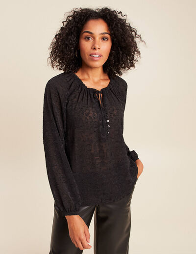 Blouse fluide col v manches longues noir femme