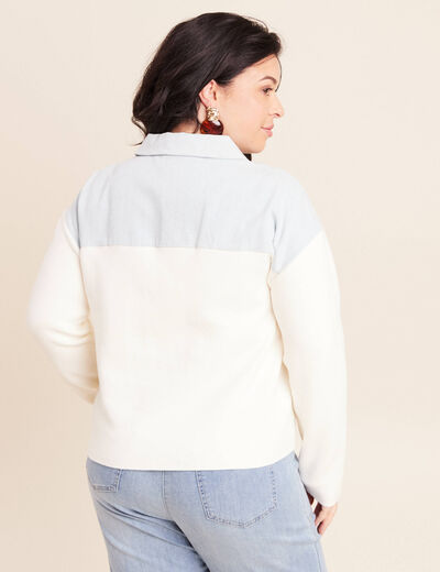 Gilet manches longues col chemise ecru femme
