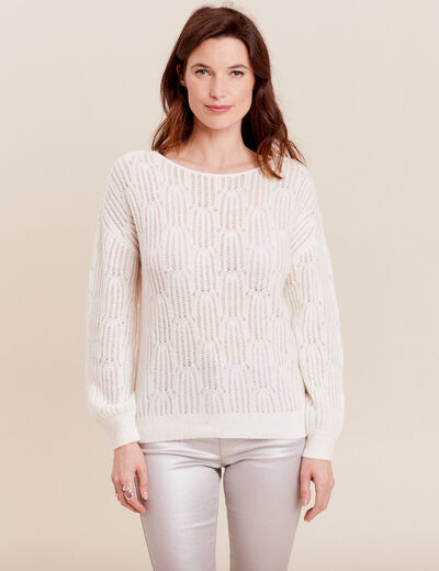 Pull manches longues sequins ecru femme