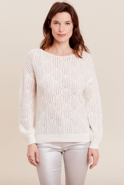 Pull manches longues sequins ecru femme