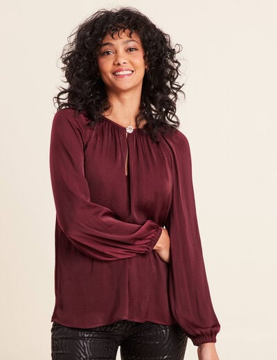 Blouse ample col rond satin&eacute;e bordeaux femme