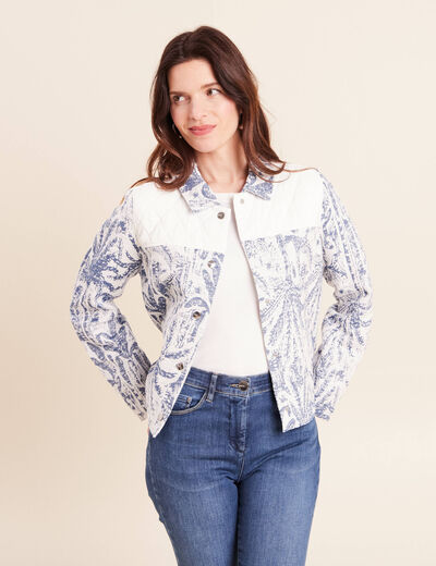 Veste bi-mati&egrave;re jacquard bleu femme