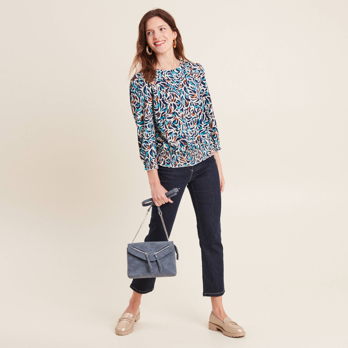 T-shirt manches 3/4 bleu canard femme