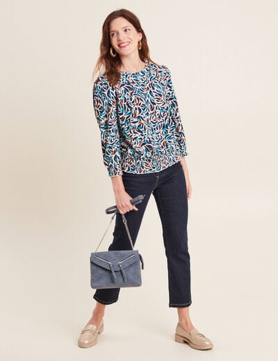 T-shirt manches 3/4 bleu canard femme