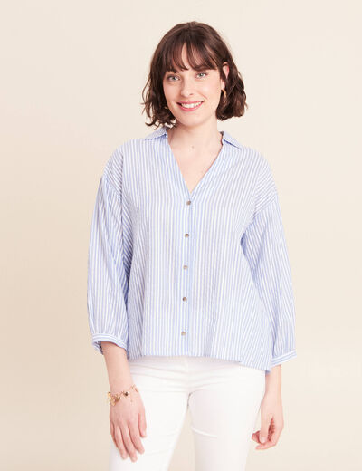 Chemise ample manches 3/4 col chemise bleu femme