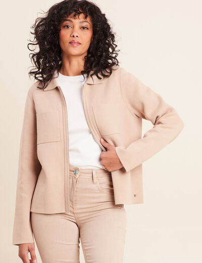 Gilet r&eacute;versible manches longues beige femme