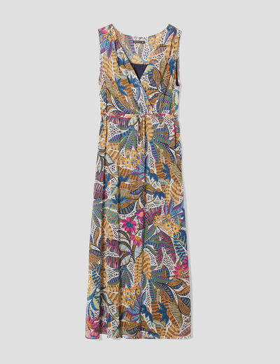 Robe longue droite fluide mauve femme