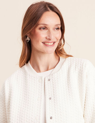 Gilet teddy bas resserr&eacute; manches longues ecru femme