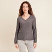 Pull col v manches longues &agrave; sequins gris fonc&eacute; femme