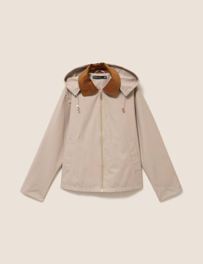 Parka droite courte &agrave; capuche doubl&eacute;e ivoire femme
