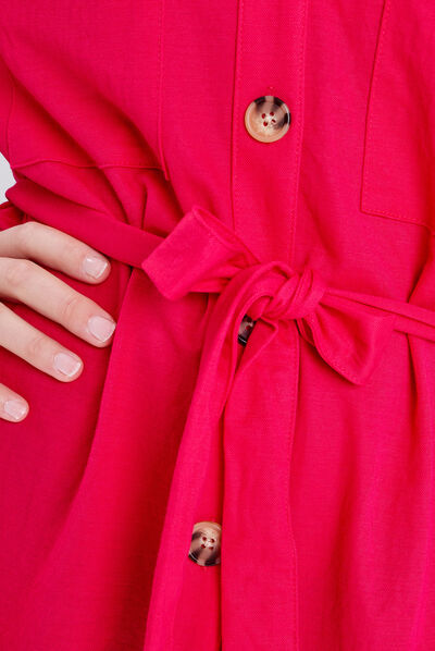Robe boutonnée à manches courtes rose fushia femme