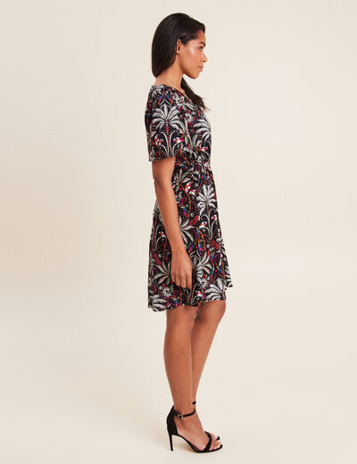 Robe évasée manches courtes noir femme