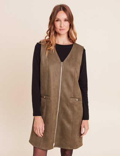 Robe chasuble su&eacute;dine vert kaki femme