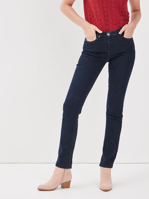 Jeans ajuste taille basculee denim brut femme