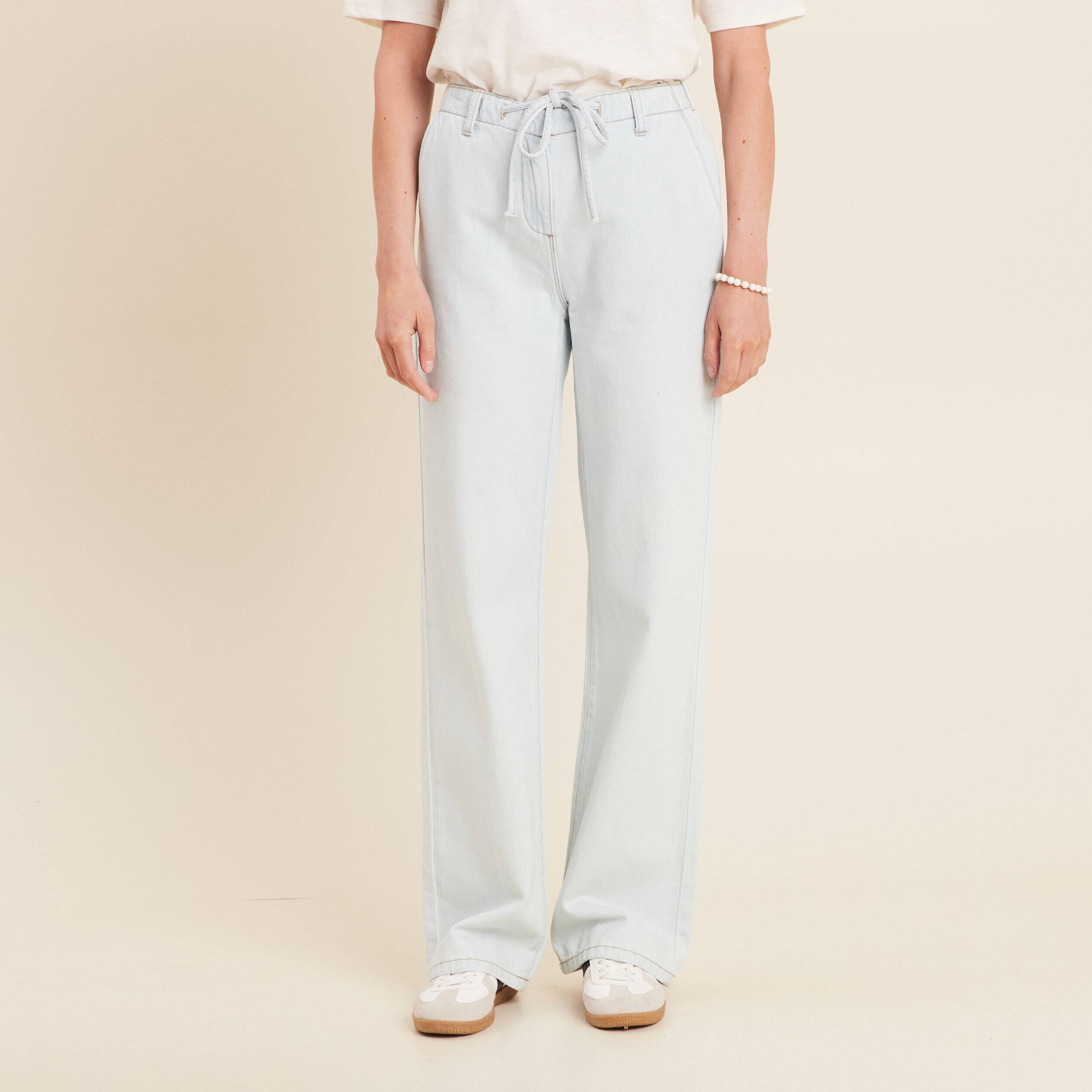 Pantalon Femme Jean Large Taille Haute élastique - Denim Stretch Slim Baggy - Confort Yoga Fitness Décontracté - 4
