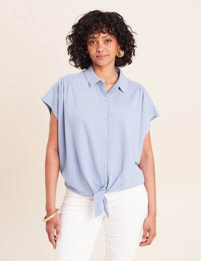 Blouse ample cropped col am&eacute;ricain bleu gris femme