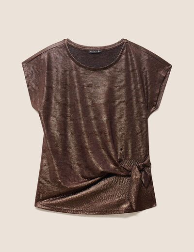 T-shirt manches courtes nou&eacute; marron cognac femme