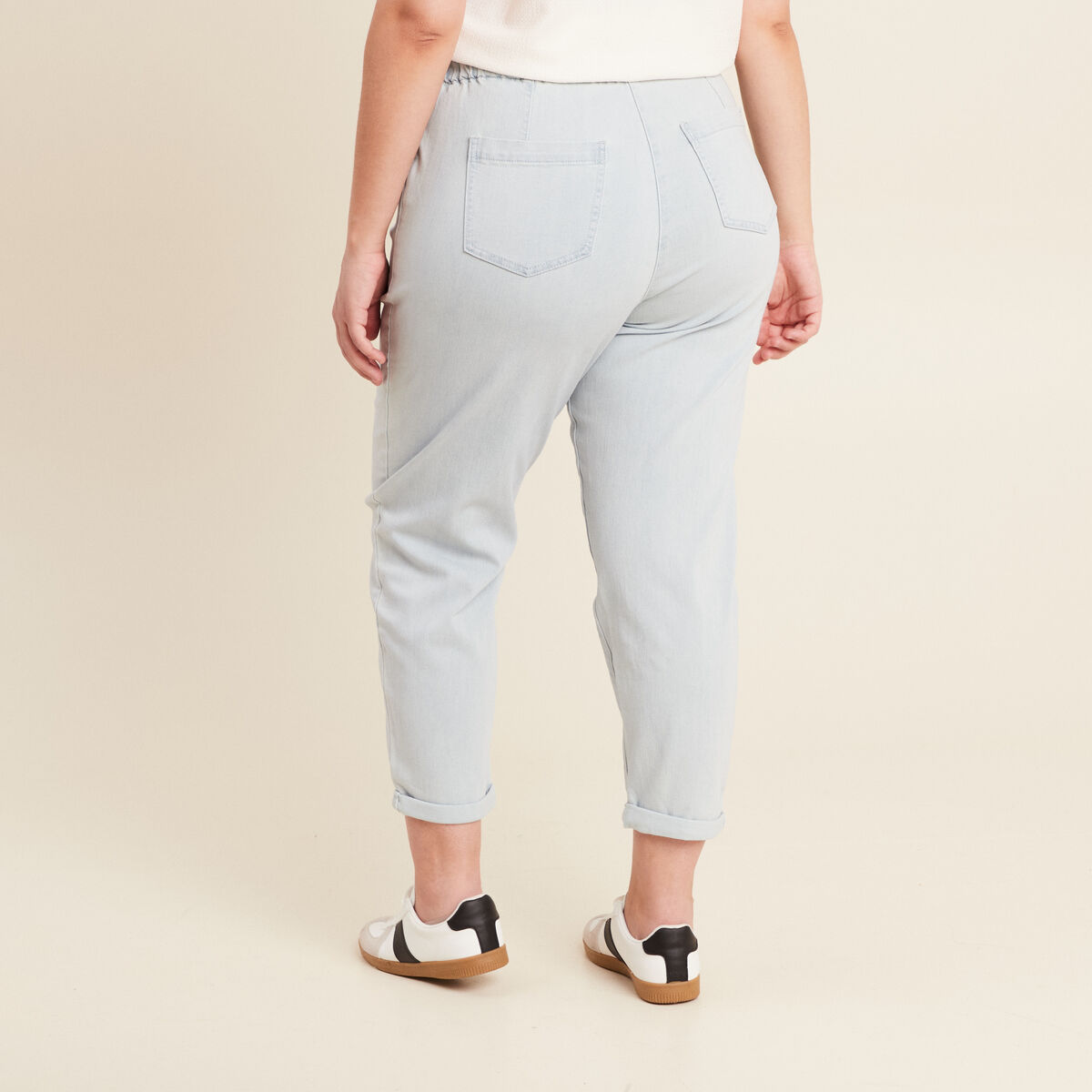 Jean large à coulisse denim bleach femme