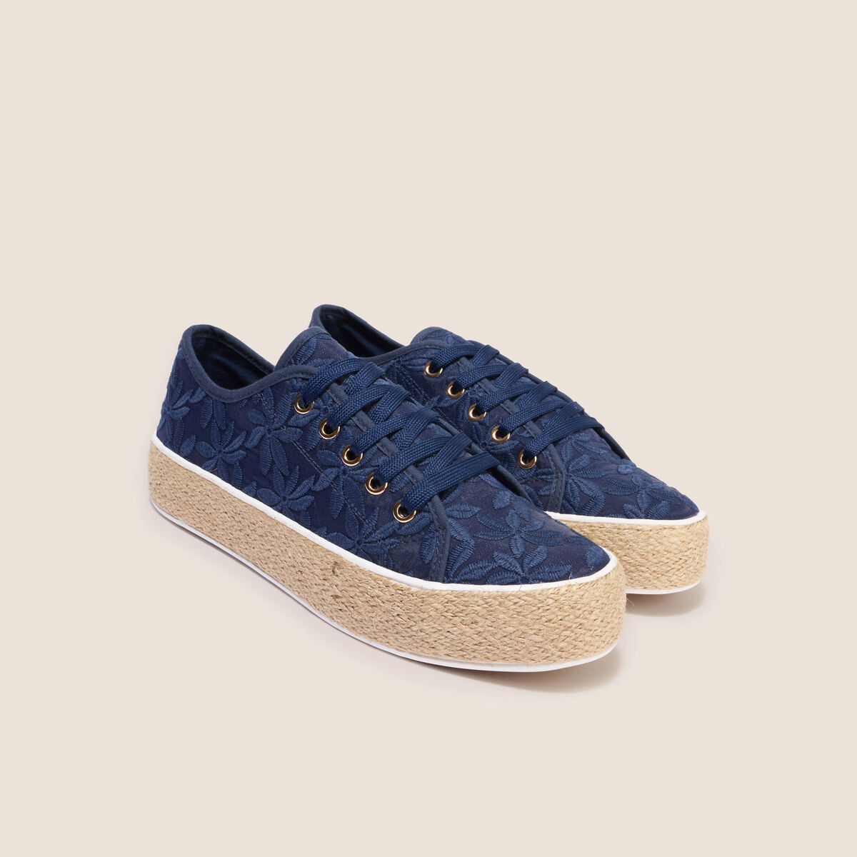 Tennis plateformes &agrave; lacets bleu marine femme
