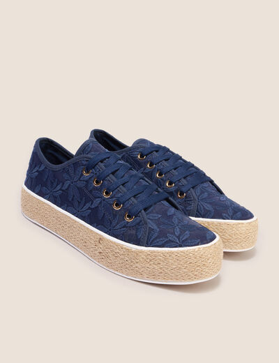 Tennis plateformes &agrave; lacets bleu marine femme