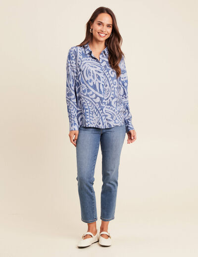 Chemise manches longues fluide bleu femme