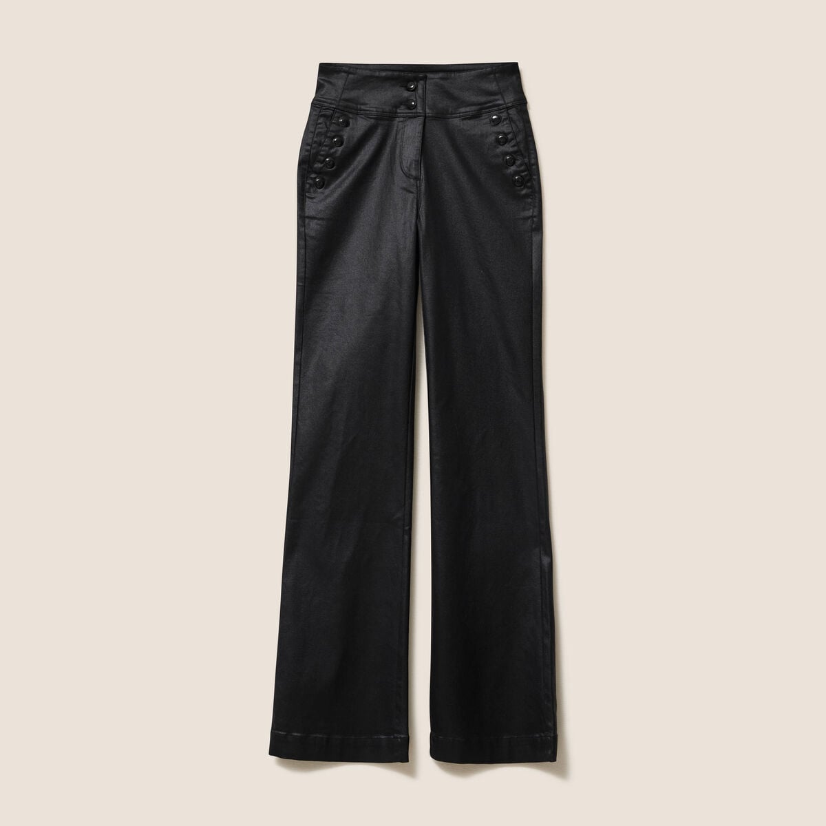 Pantalon bootcut enduit taille haute noir femme