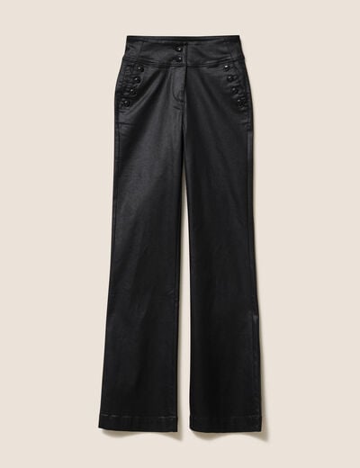Pantalon bootcut enduit taille haute noir femme