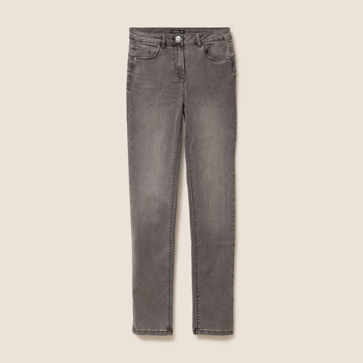 Jean coupe ajust&eacute;e long gris femme