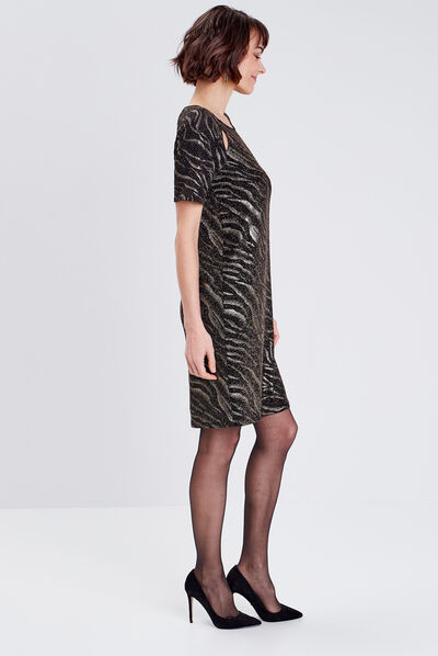 Robe droite manches courtes noir femme