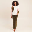 Pantalon taille haute en velours vert kaki femme