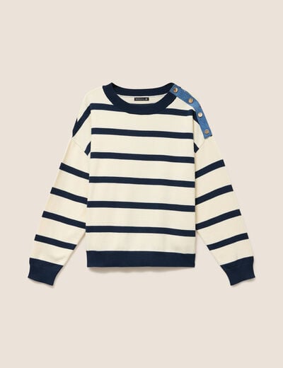 Pull avec d&eacute;tails de boutons bleu femme