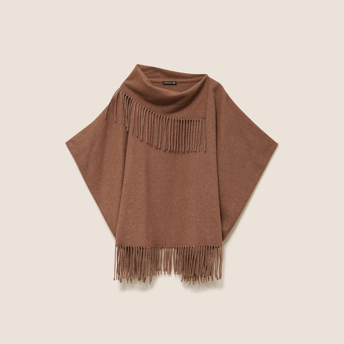 Poncho col b&eacute;nitier sans manches beige femme