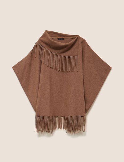 Poncho col b&eacute;nitier sans manches beige femme