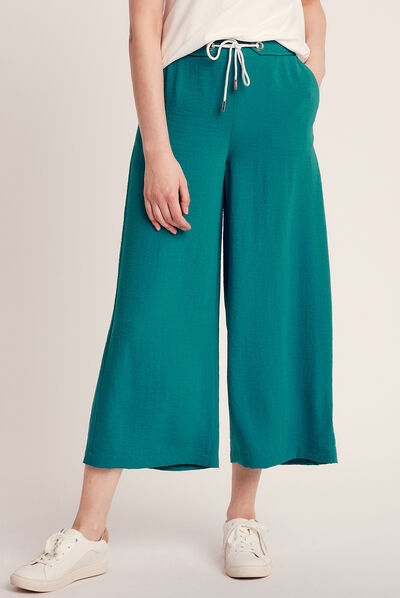 Pantalon large fluide vert foncé femme