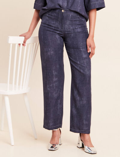 Jean large taille haute 5 poches bleu femme