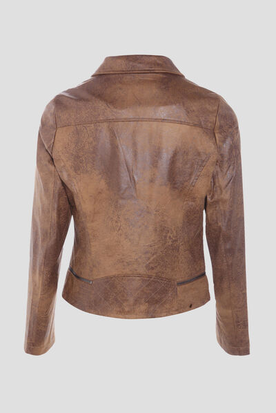 Veste esprit motard zippée marron foncé femme