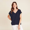 T-shirt maille légère manches courtes noir femme