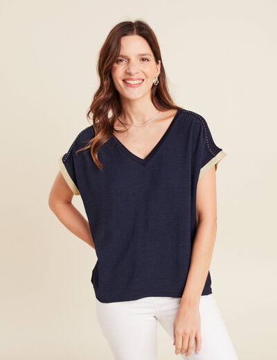 T-shirt maille légère manches courtes noir femme